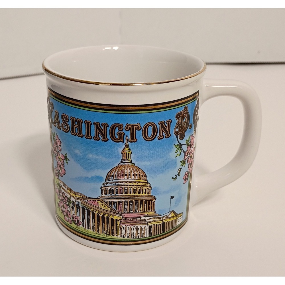 Vtg White Ceramic Mug Made In Japan Featuring Washington DC Capital Building